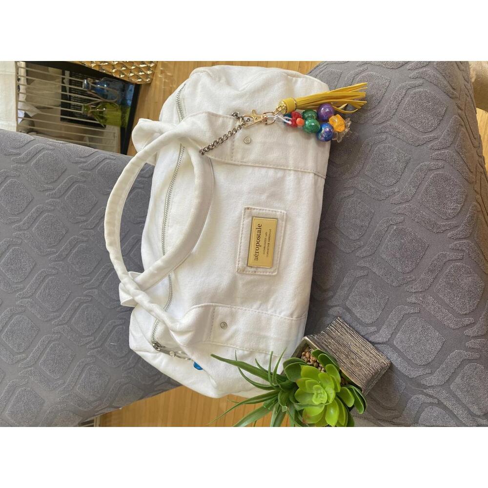 Aeropostale White Satchel Bag with Colorful Tassel Charm
